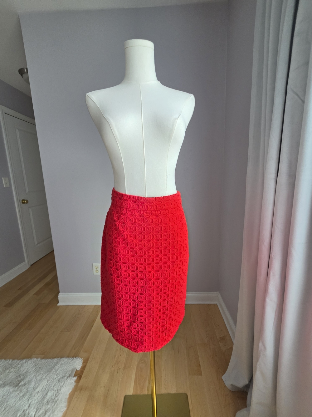 J. Crew Bright Red Crochet Pencil Skirt